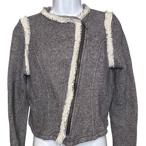 Gap Womens Gray Cotton Knit‎ Asymmetric Moto Jacket Sz S Edgy Sporty Relax Edgy